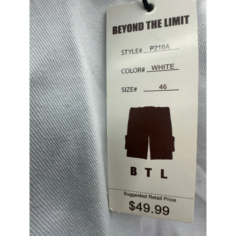 NWT BTL Beyond The Limit 46 Mens Baggy Cargo Shorts / Pants White Skater Hip Hop